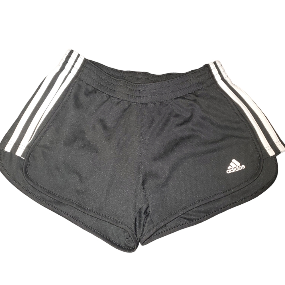 Adidas black with white striped shorts